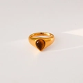 Vintage gold stainless steel ring featuring a teardrop-shaped brown tiger eye gemstone - Waterdrop Style (457)