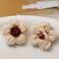 Close-up of handmade plush puff flower charms with beige petals and brown center - Light Coffee Dark Coffee Core