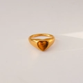 Bague large en acier doré ornée d'une pierre œil de tigre en forme de cœur - Style Coeur (458)