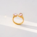 Adjustable gold geometric ring featuring pink hexagonal and semi-circular gemstones - Pink Dual Shaped Stones Style (321)
