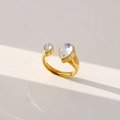 Adjustable gold plated stainless steel ring with dual pear shaped cubic zirconia stones - White Dual Pear Shaped Stones Style (322)