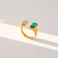 Modern open gold ring featuring rectangular emerald green and clear white crystals - Green and White Dual Stone Style (325)