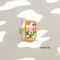 Anillo de acero inoxidable dorado con flores secas moradas y plantas en resina - Estilo Flor Seca Transparente Ondulación Irregular Rectángulo Dorado / Tamaño 24.2x15.4mm Paquete