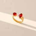 Gold plated open ring featuring red crystal stones in hexagonal and shield shapes - Red Dual Shaped Stones Style (326)