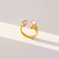 Gold adjustable ring with pink and white marquise-cut gems in a minimalist style - Pink and White Dual Marquise Stone Style (327)