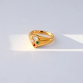 Anillo de sello corazón dorado con incrustaciones de circonitas de colores - Sello de Corazón Cuatro Piedras (445)