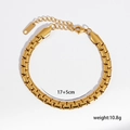 Detailed view of golden stainless steel chain bracelet with 17+5cm size and 10.8g weight - Tank Style (C-1-13) / Gold