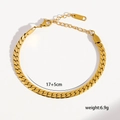 Detailed view of golden flat snake chain bracelet with adjustable lobster clasp and tag - Flat Snake Chain Style (C-1-21) / Gold