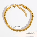 Detail of 304 stainless steel gold rope chain bracelet with lobster clasp and extension - Rope Braid Texture Chain Style (C-1-26) / Gold