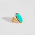 Anillo bohemio vintage dorado con gran piedra turquesa ovalada y banda ajustable - Estilo Turquesa Ovalada Grande Ajustable Paralela Doble Línea Vintage (441)