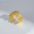 Anello aperto regolabile in acciaio al titanio dorato con trama floreale di margherita - Stile Margherita (2)