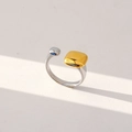 Adjustable two-tone open ring with gold and silver square accents in high polish - Double Square Two Tone Style (289)