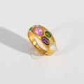 Anello in acciaio dorato con pietre colorate incastonate dal design a fascia larga - Stile Fascia Larga con Strass Colorati (460)