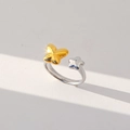 Two-tone gold and silver adjustable open ring featuring star and butterfly motifs - Butterfly Star Two Tone Style (290)
