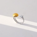Ocean-inspired open ring featuring a golden shell and silver starfish on white leather - Shell Starfish Two Tone Style (291)