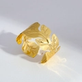 Minimalist adjustable golden leaf ring with detailed vein texture in a polished finish - Leaf Shaped Style (9)