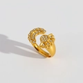 Anello aperto sole e luna dorato con pietre di zirconia bianca in stile boho chic - Stile Celeste Sole Luna (415)