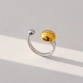 Minimalist open ring featuring polished gold and silver spherical elements on silver band - Double Ball Two Tone Style (292)