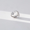 Adjustable silver star and moon ring with polished finish in a minimalist style - Star Moon Silver Style (293)