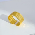 Adjustable gold titanium steel cuff bracelet with hammered honeycomb texture and bead edges - Honeycomb Hammered Texture Style (10)