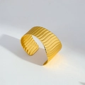Adjustable golden titanium steel cuff bracelet featuring heavy-textured wavy patterns - Wave Texture Style (11)