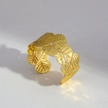 Adjustable golden open cuff bracelet featuring an intricate natural leaf texture design - Leaf Cluster Style (14)