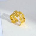 Adjustable golden open ring with intricate ginkgo leaf design in titanium steel - Ginkgo Leaf Hollow Style (15)