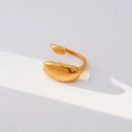 Gold plated stainless steel adjustable open ring featuring an irregular pebble design - Irregular Pebble Gold Style (443)