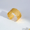 Chunky gold adjustable cuff bracelet featuring multi-layer textured leaf design - Multi-layer Leaf Texture Style (16)