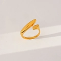 Polished gold adjustable croissant ring featuring minimalist dual oval geometric design - Geometric Oval Gold Style (444)