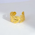 Adjustable golden titanium steel ring featuring realistic botanical leaf texture and design - Realistic Leaf Style (17)