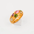 Anello a fascia larga dorata lucida con pietre preziose colorate in stile di lusso - Oro Gemme Multicolore (460)