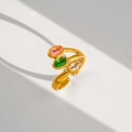 Anello a cuore aperto dorato con pietre ovali rosa verdi e bianche per donne - Stile Gemme Tricolore Sfalsate (494)