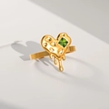 Anello cuore dorato irregolare con texture lava fusa e una gemma quadrata di colore verde - Stile Cuore di Lava Gemma Verde (495)