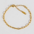 Bracelet doré en acier inoxydable avec maillons trombone texturés et mousqueton - Bracelet Chaîne Trombone Texturé / Or