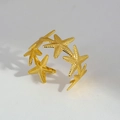 Statement gold starfish ring with heavy textured finish and adjustable open band - Starfish Wrap Style (20)