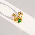 Vergoldeter verstellbarer Ring mit ovalem rosa und birnenförmigem grünem Kristall - Stromlinienförmiger Künstlerischer Wickelstil (496)