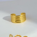 Polished gold-plated wide open ring with five layers of parallel wave textures - Five-layer Wave Style (21)