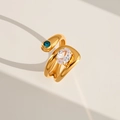 Goldener asymmetrischer Ring mit ovalem Diamanten und tiefblauem runden Edelstein - Asymmetrischer Zweig Blauer Edelstein Stil (497)