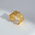 Adjustable golden open bangle featuring detailed heavy industry floral texture design - Interwoven Floral Style (22)