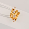 Goldfarbener Spiralring mit vier Schichten und funkelnden Kristallen im Ovalschliff - Vierschichtiger Spiral-Spiegel-Stil (498)