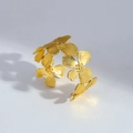 Adjustable golden titanium steel open bangle with textured four-petal flower design - Four-petal Flower Style (24)