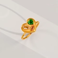 Goldener Edelstahlring in Herzform mit grünen, rosa und weißen Kristallen - Herz Mehrfarbiger Mikroperlen Stil (500)