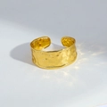 Adjustable golden cuff bracelet with irregular hammered texture and wave design - Hammered Wave Style (26)