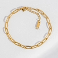 Bracelet chaîne trombone en acier inoxydable doré poli avec fermoir mousqueton - Bracelet Chaîne Trombone Polie / Or