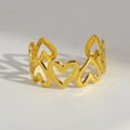 Adjustable golden open ring featuring a continuous hollow heart pattern design - Hollow Heart Wave Style (29)