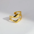 Minimalist adjustable open wave ring with double-layered flowing lines in bright gold - Double-layer Flowing Lines Style (30)