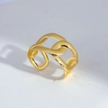 Adjustable golden chain ring in chunky geometric style with polished titanium steel finish - Large Chain Link Style (31)