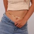 Minimalist double-layered gold stainless steel flat snake chain belly jewelry for women - Single Layer Gold Waist Chain 60+25cm