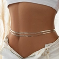 Close-up of double layer flat snake chain waist belt in silver stainless steel finish - Double Layer Steel Color Waist Chain 60+25cm